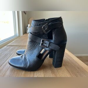 Atwell Maggie Black Leather Bootie w/ Gold Buckle
